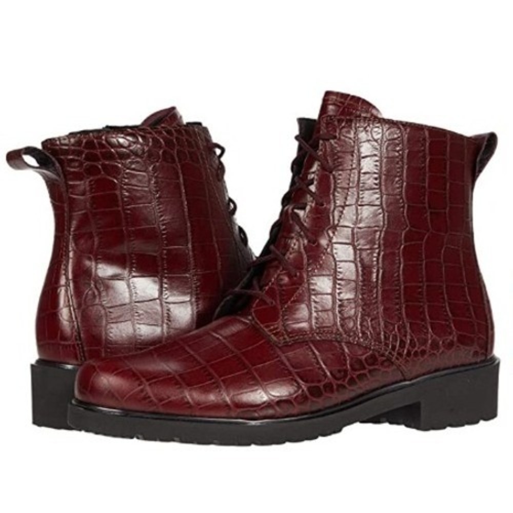 Munro American Ankle Boots Lightweight Burgundy Croc Leather Women 8 SS NEW